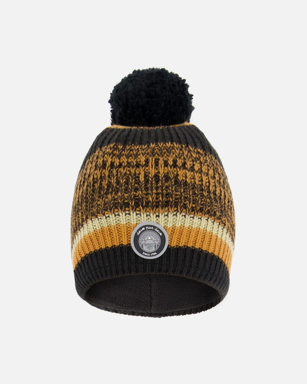 Lined Knit Pompom Hat Black And Brown - H10Z43_000