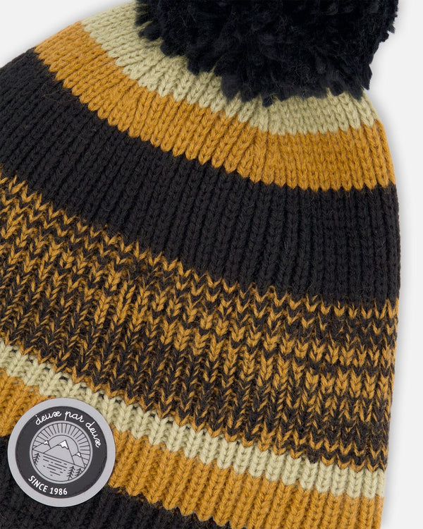 Lined Knit Pompom Hat Black And Brown - H10Z43_000
