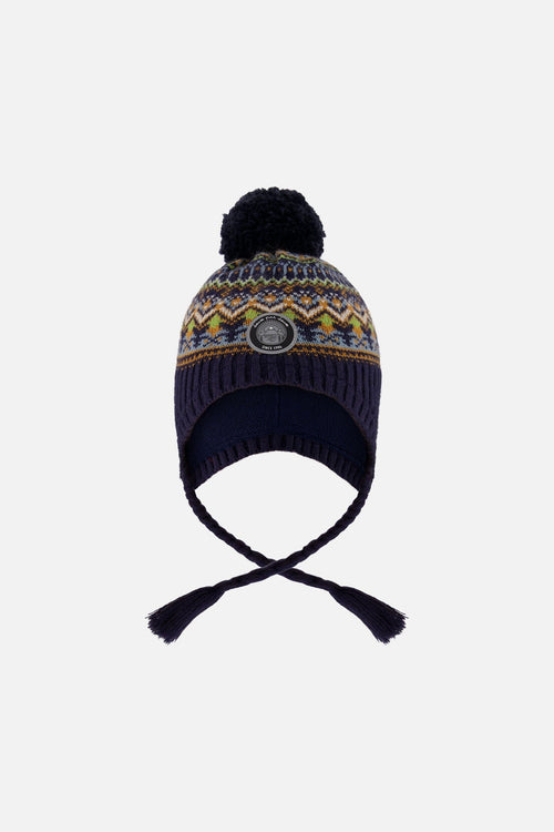 Lined Peruvian Knit Hat With Pompom Taupe And Navy - H10Z46_000