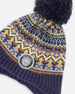 Lined Peruvian Knit Hat With Pompom Taupe And Navy - H10Z46_000