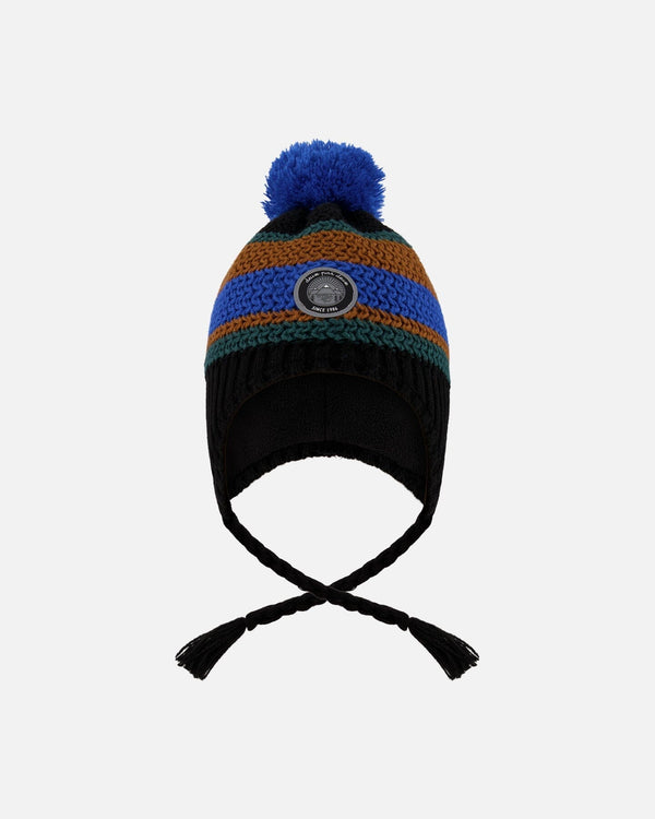 Lined Peruvian Knit Pompom Hat Black, Blue And Brown - H10Z47_000