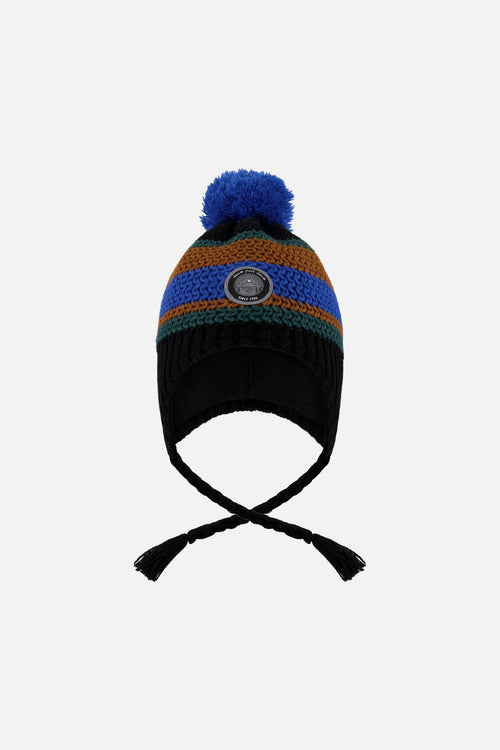Lined Peruvian Knit Pompom Hat Black, Blue And Brown - H10Z47_000
