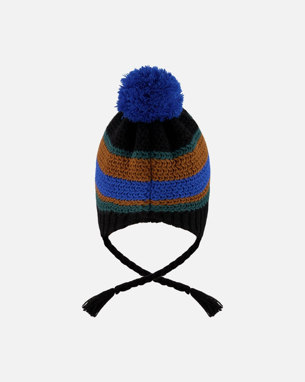 Lined Peruvian Knit Pompom Hat Black, Blue And Brown - H10Z47_000