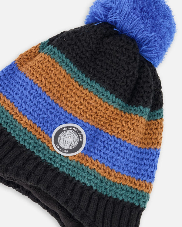 Lined Peruvian Knit Pompom Hat Black, Blue And Brown - H10Z47_000
