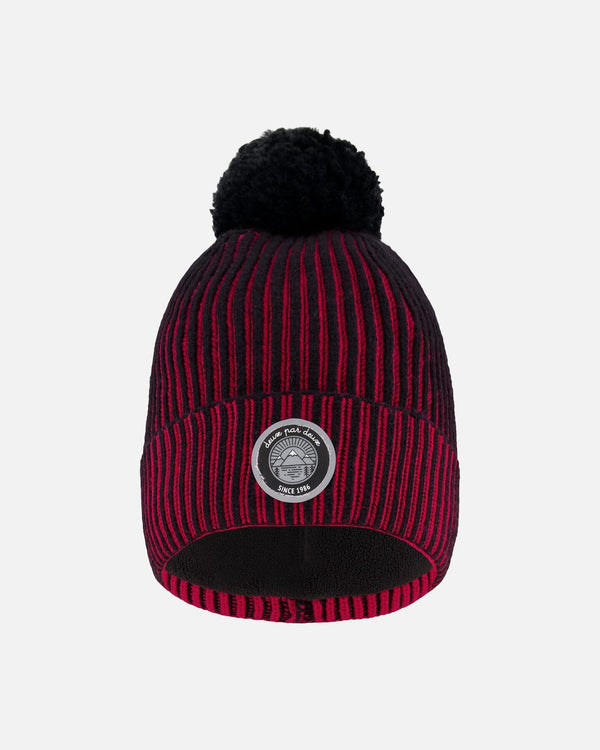 Lined Knit Pompom Hat Red And Black - H10Z48_000