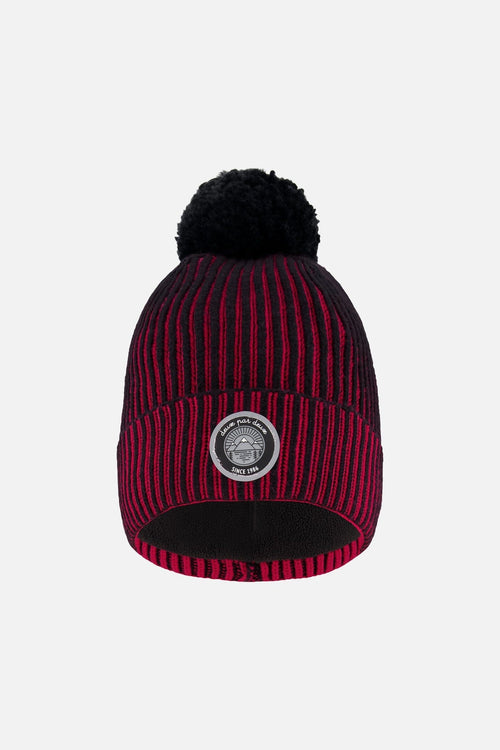 Lined Knit Pompom Hat Red And Black - H10Z48_000