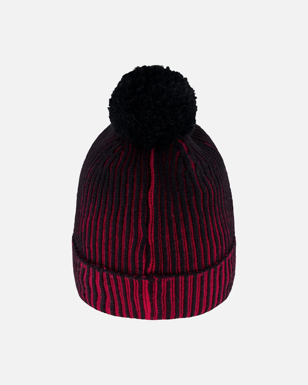 Lined Knit Pompom Hat Red And Black - H10Z48_000