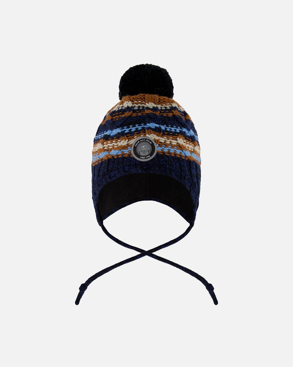 Lined Peruvian Knit Winter Hat With Pompom Taupe And Navy - H10Z49_000
