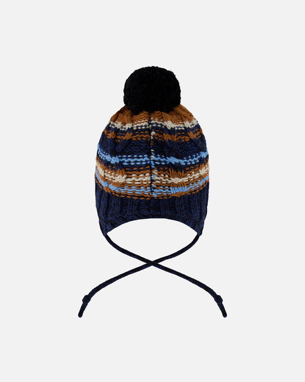 Lined Peruvian Knit Winter Hat With Pompom Taupe And Navy - H10Z49_000