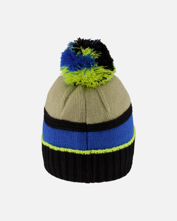 Lined Knit Pompom Hat Black, Taupe And Lime Green - H10Z51_000