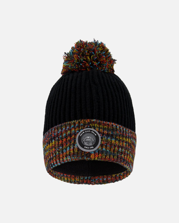 Lined Knit Winter Hat With Pompom Black And Multicolor - H10Z52_000