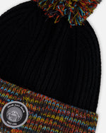 Lined Knit Winter Hat With Pompom Black And Multicolor - H10Z52_000