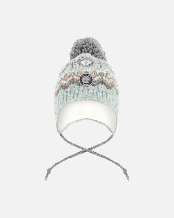 Lined Peruvian Knit Pompom Hat Gray And Sage - H10Z56_000