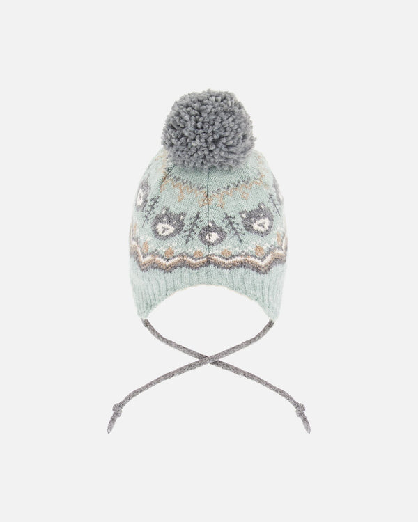Lined Peruvian Knit Pompom Hat Gray And Sage - H10Z56_000