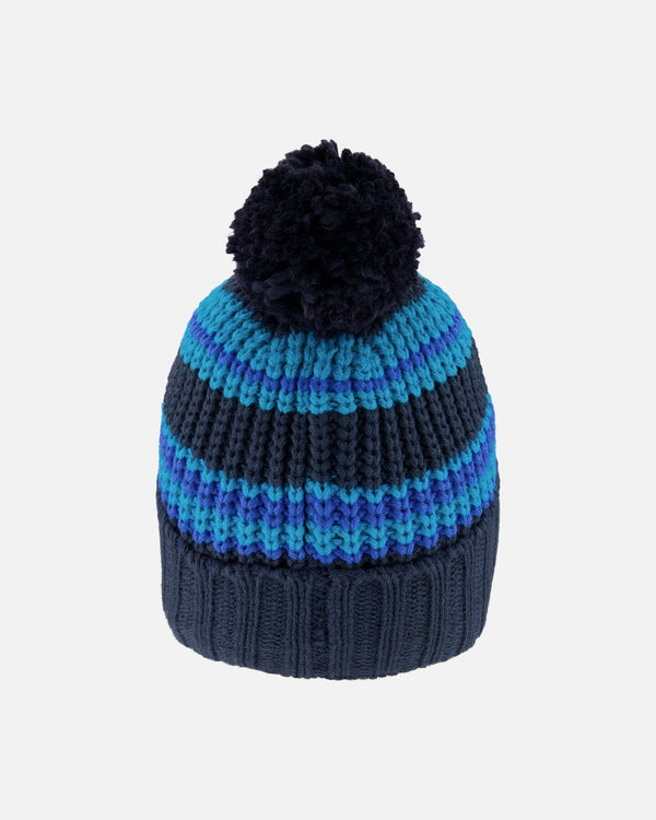 Lined Knit Winter Hat With Pompom Black And Blue - H10Z57_000