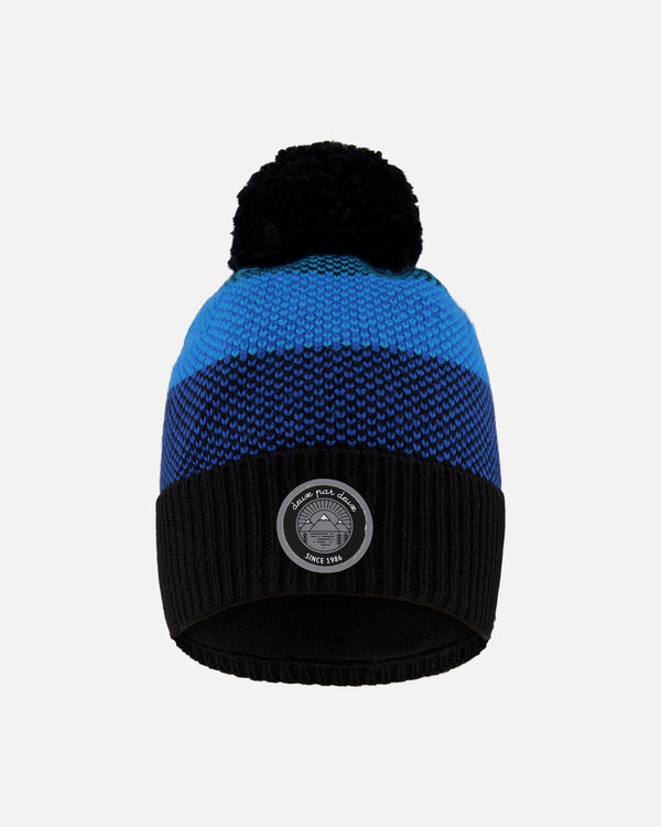 Winter Knit Hat With Pompom And Lining Black And Blue - H10Z59_000
