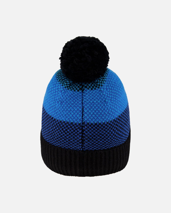 Winter Knit Hat With Pompom And Lining Black And Blue - H10Z59_000