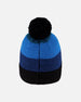 Winter Knit Hat With Pompom And Lining Black And Blue - H10Z59_000