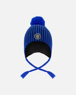 Winter Peruvian Knit Hat With Pompom And Lining Black And Blue - H10Z60_000