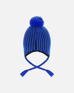 Winter Peruvian Knit Hat With Pompom And Lining Black And Blue - H10Z60_000