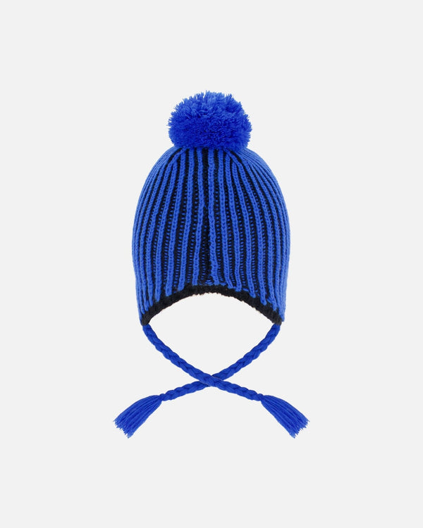 Winter Peruvian Knit Hat With Pompom And Lining Black And Blue - H10Z60_000