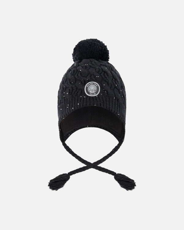 Winter Peruvian Knit Hat With Pompom And Lining Black - H10Z62_999