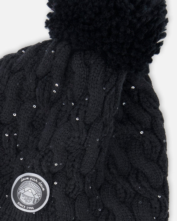 Winter Peruvian Knit Hat With Pompom And Lining Black - H10Z62_999