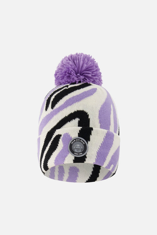 Lined Knit Pompom Hat Black, White And Lilac - H10Z63_000