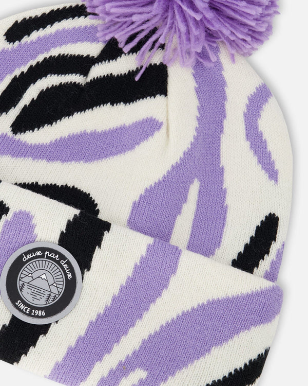 Lined Knit Pompom Hat Black, White And Lilac - H10Z63_000
