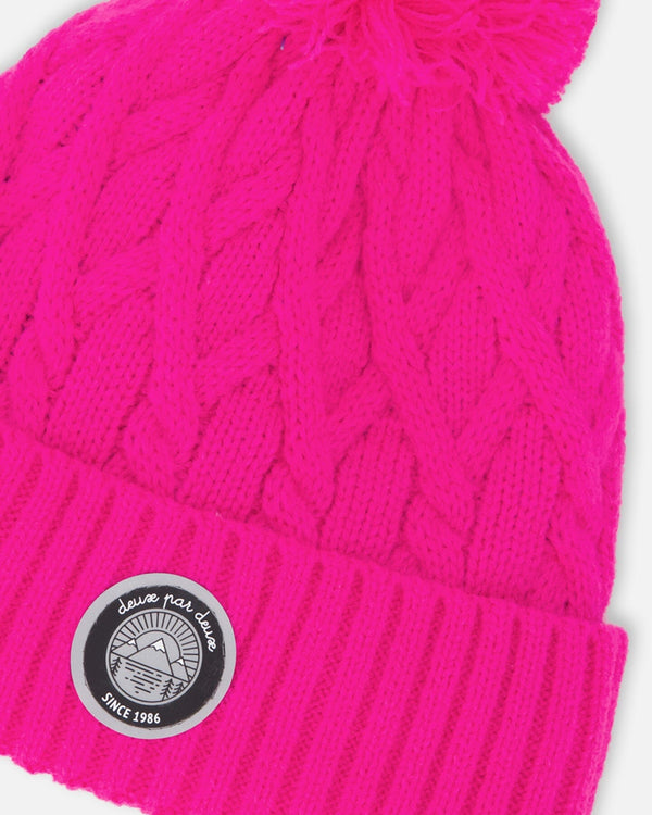 Lined Knit Pompom Hat Fuchsia - H10Z65_699