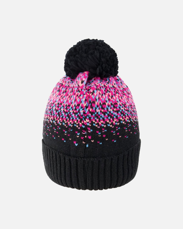Lined Knit Pompom Hat Black And Pink - H10Z66_000
