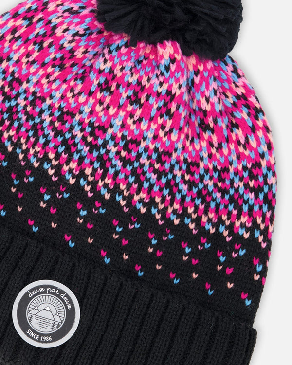 Lined Knit Pompom Hat Black And Pink - H10Z66_000