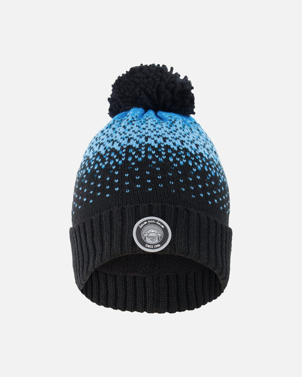 Winter Knit Pompom Hat With Lining Black And Blue - H10Z67_000