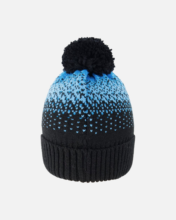 Winter Knit Pompom Hat With Lining Black And Blue - H10Z67_000