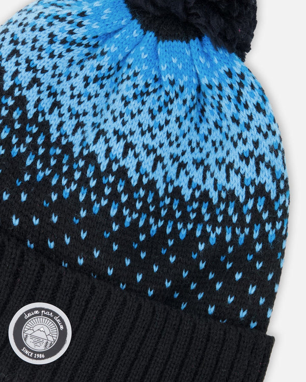 Winter Knit Pompom Hat With Lining Black And Blue - H10Z67_000
