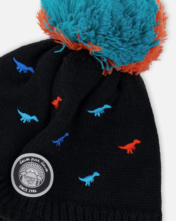 Lined Winter Peruvian Knit Hat With Pompom Black - H10Z68_999