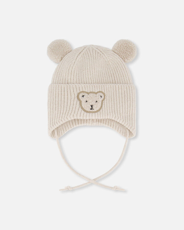 Lined Baby Winter Knit Hat With Ear Flaps Off-White - H10ZA03_165