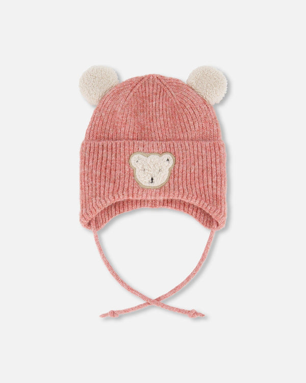 Lined Baby Winter Knit Hat With Ear Flaps Dusty Pink - H10ZA03_643