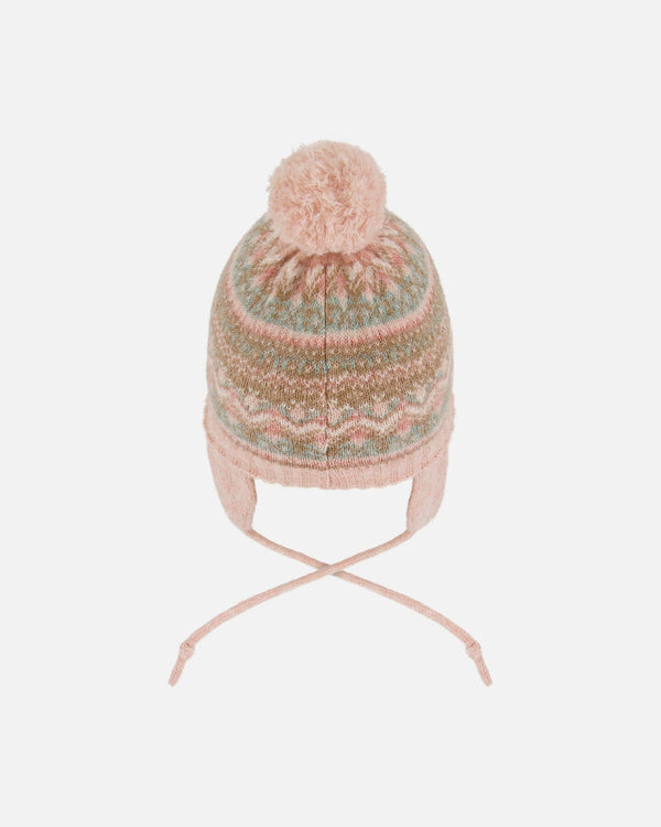 Lined Baby Knit Pompom Hat With Ear Flaps Dusty Pink - H10ZA04_637