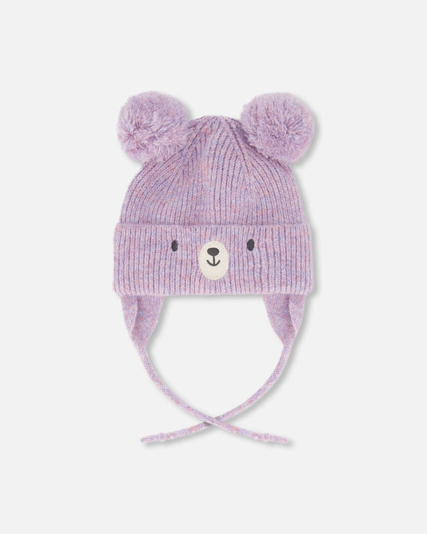Lined Baby Knit Hat With Pompoms Purple Gray - H10ZA05_591