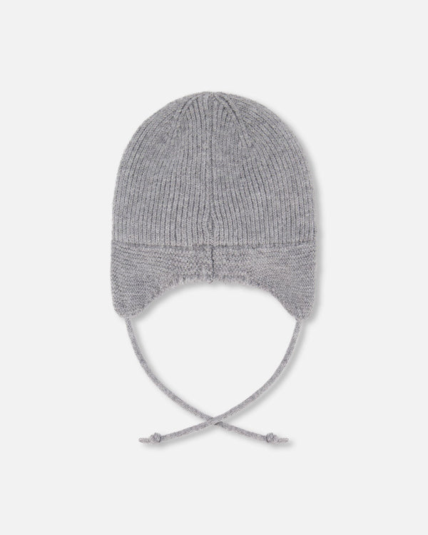 Lined Baby Knit Hat With Ears And Strings Heather Gray - H10ZA07_194