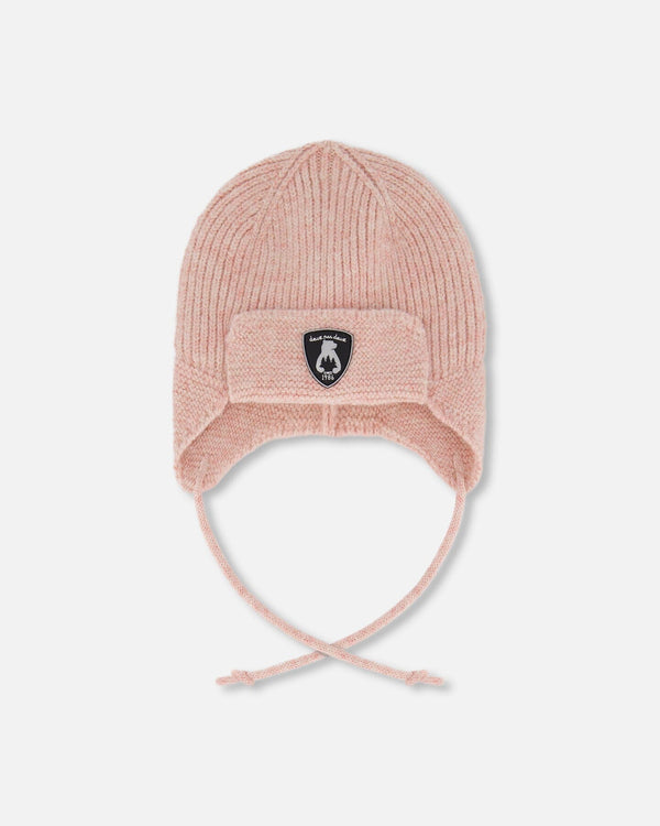 Lined Baby Knit Hat With Ears And Strings Dusty Pink - H10ZA07_637