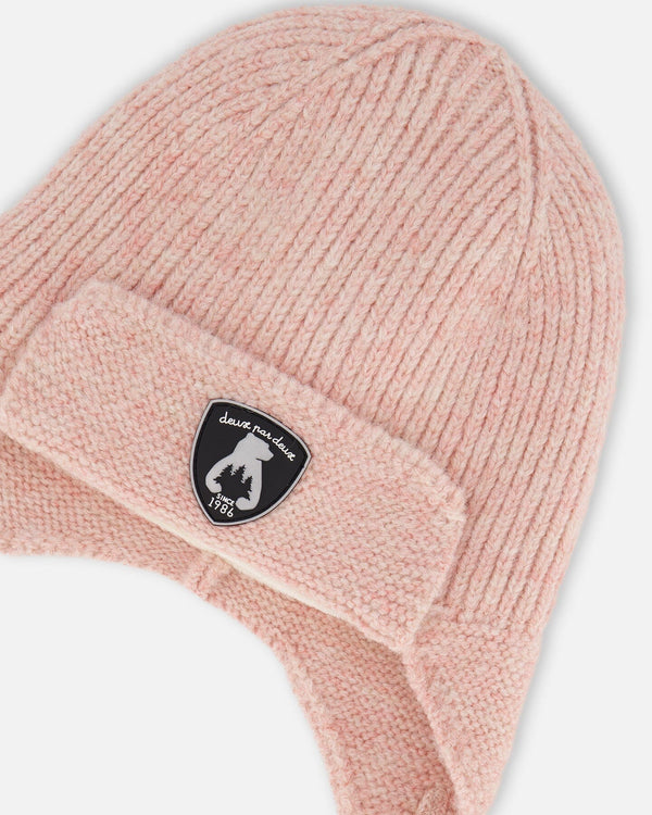 Lined Baby Knit Hat With Ears And Strings Dusty Pink - H10ZA07_637