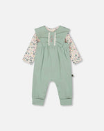 Organic Cotton Bodysuit And Sleeveless Overalls Set Jade Green - H20A12_325