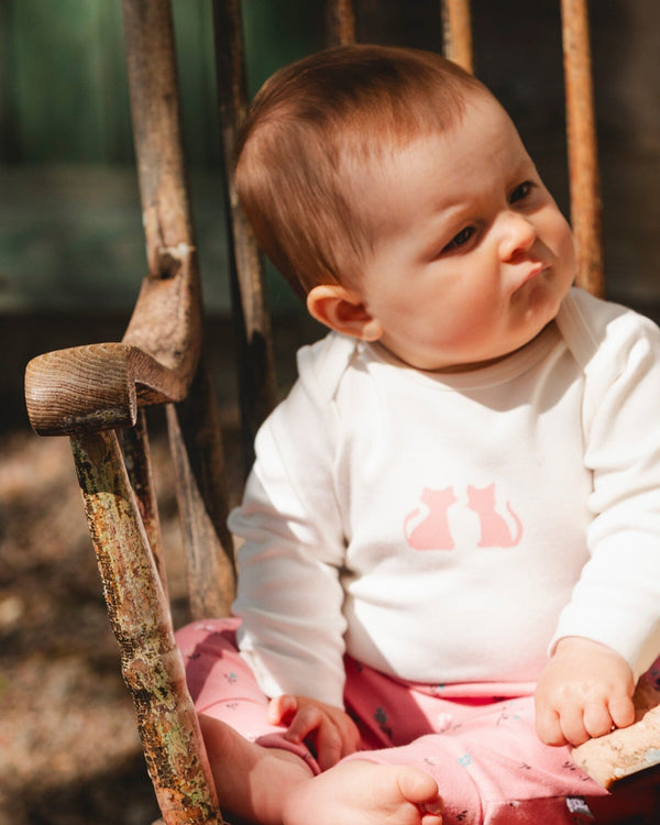 Organic Cotton Long Sleeve Romper Off-White Floral - H20A70_101
