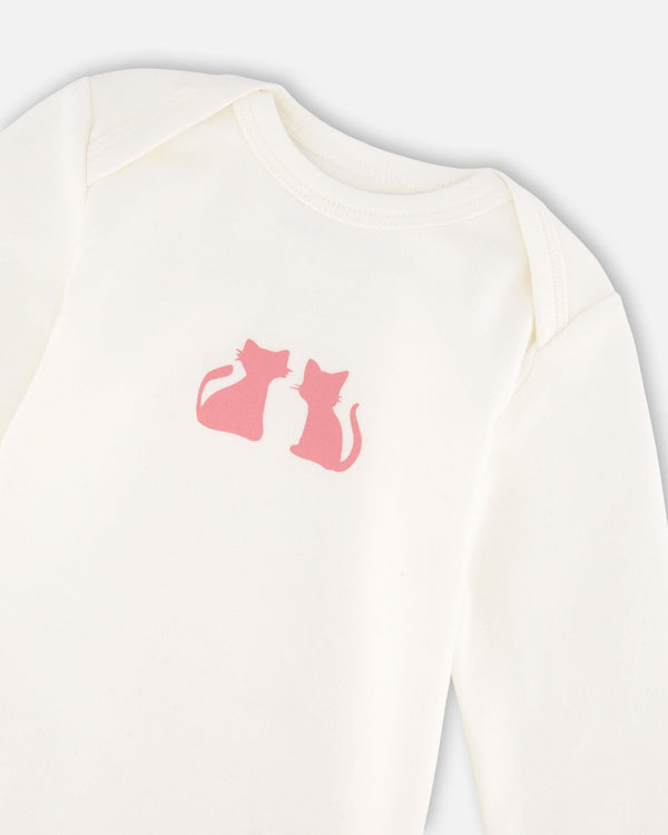 Organic Cotton Long Sleeve Romper Off-White Floral - H20A70_101