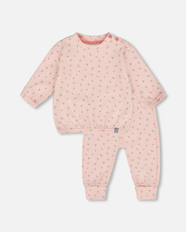 Organic Cotton Pant With Top Set Pink Mini Floral - H20B11_047