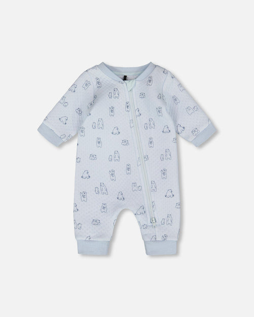 Organic Cotton One-Piece And Baby Romper Blue Bear Print - H20B40_054