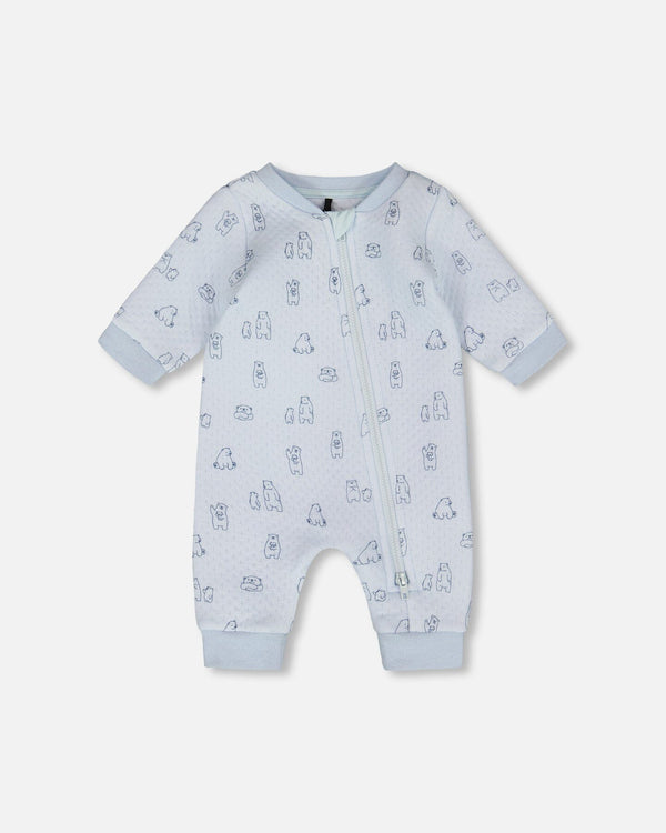 Organic Cotton One-Piece And Baby Romper Blue Bear Print - H20B40_054