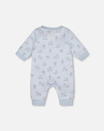 Organic Cotton One-Piece And Baby Romper Blue Bear Print - H20B40_054
